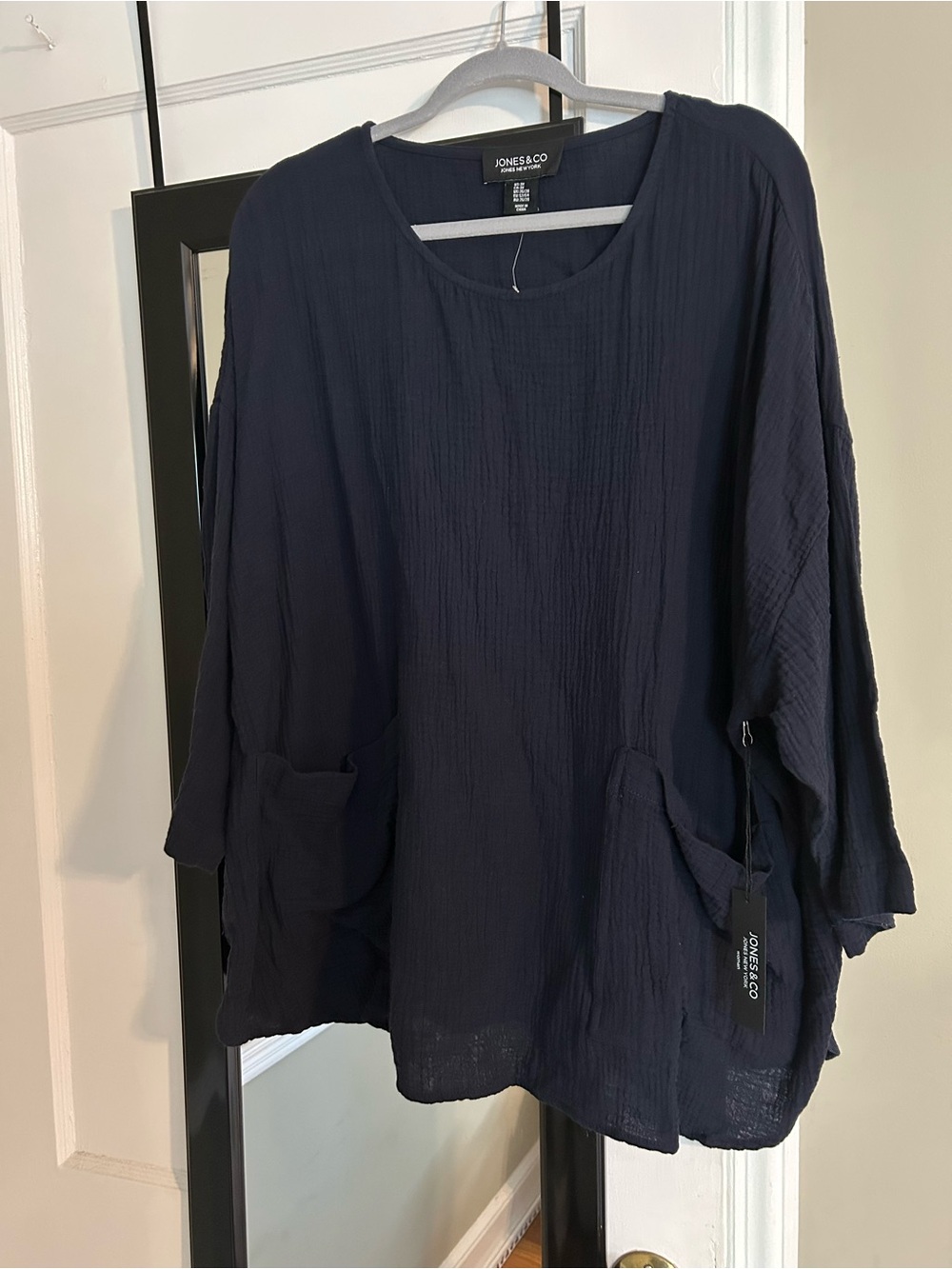 NWT Jones New York Navy Textured Pocket Tunic Top